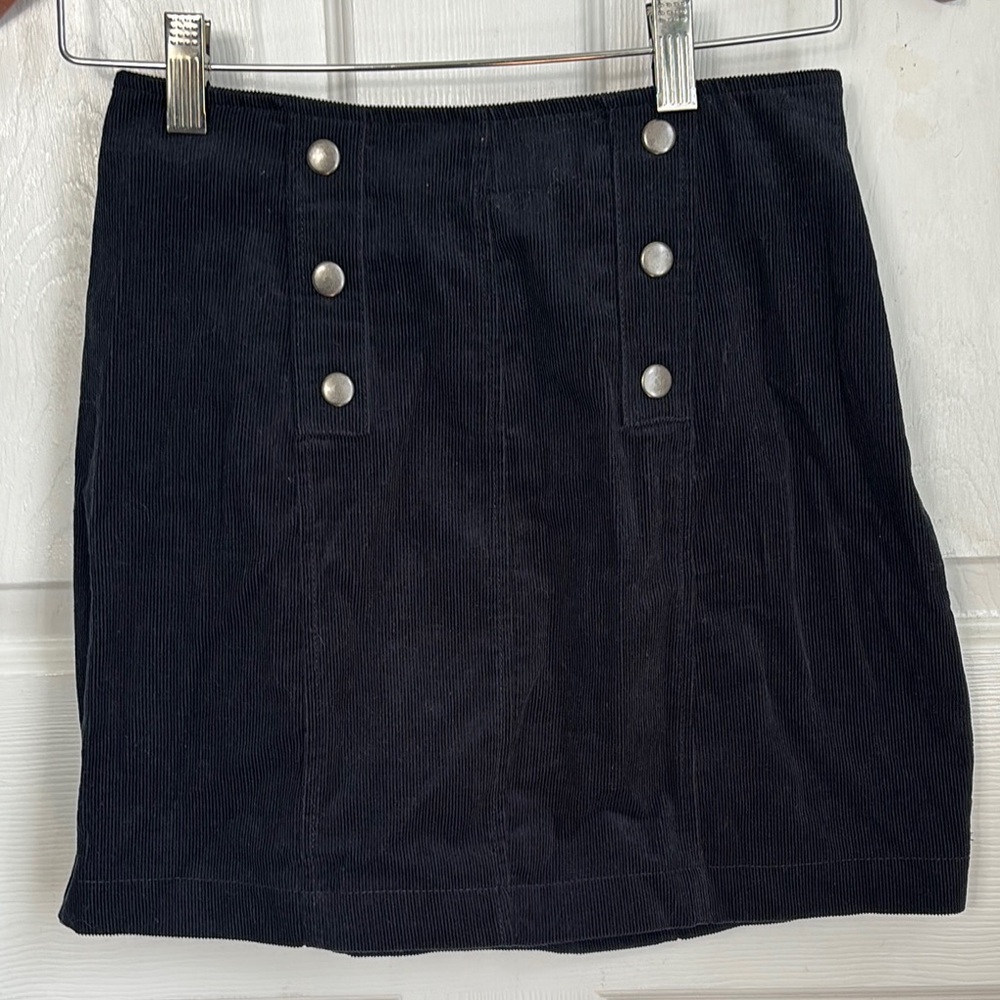 New NWT Black Corduroy Skirt with Button Detail size XS 100% cotton